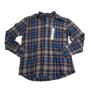 St John's Bay Flannel Shirt Mens XL Plaid Blue Brown Check Long Sleeve Fall New